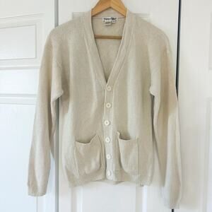 WinterSilks 100% Silk Knit Cardigan Ivory Button Front Size Small